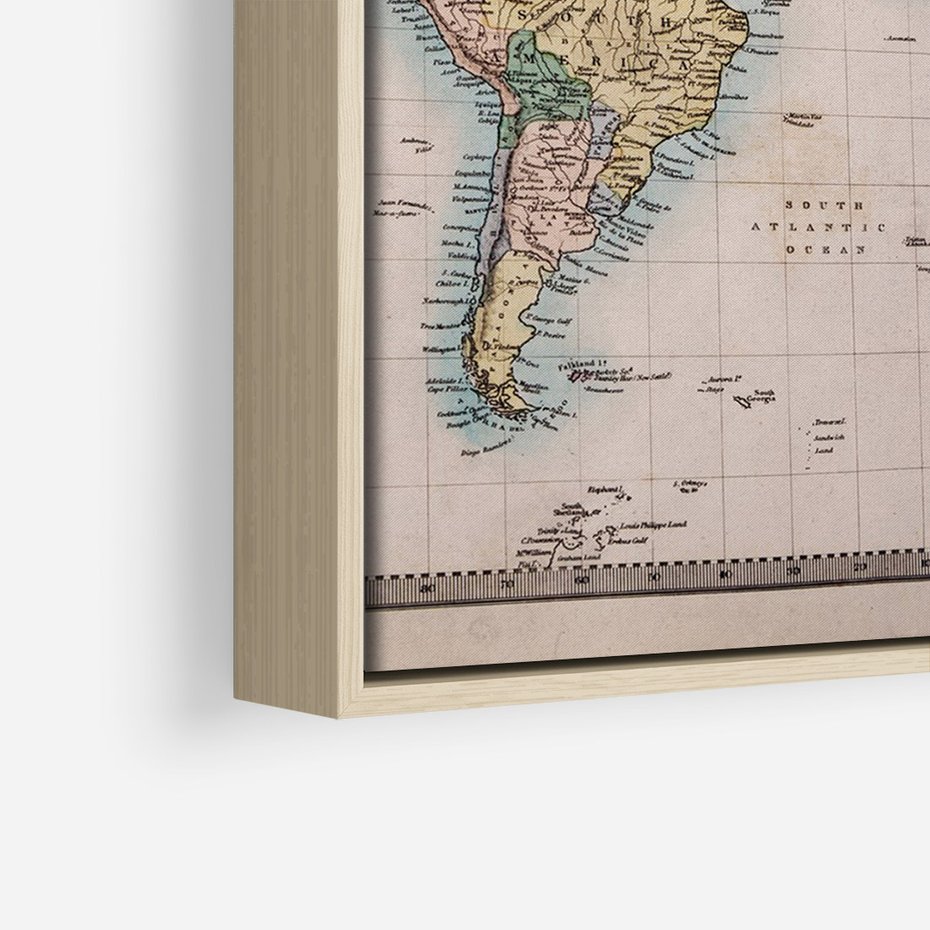 Obraz w ramie 80x120 - Światło Przeszłości - retro mapa świata, mapa - rama drewno