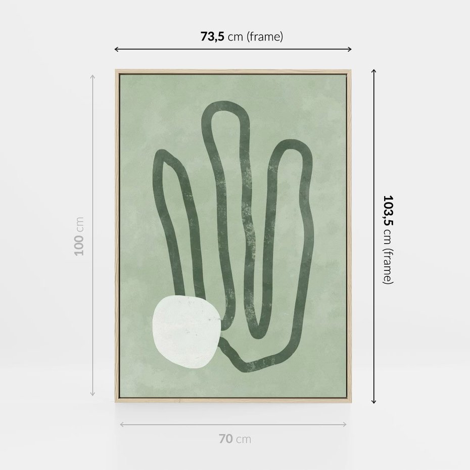 Obraz w ramie 70x100 - Spokojne Kształty Natury - zielona abstrakcja, zgaszona zieleń - rama drewno