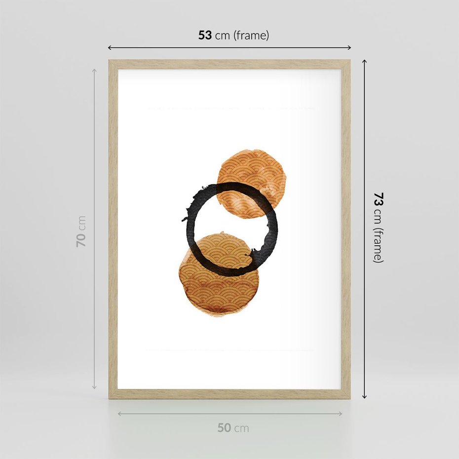 Plakat w ramie 50x70 - Japandi Geometria: Minimalistyczna Grafika - japońska sztuka, geometria - rama drewno