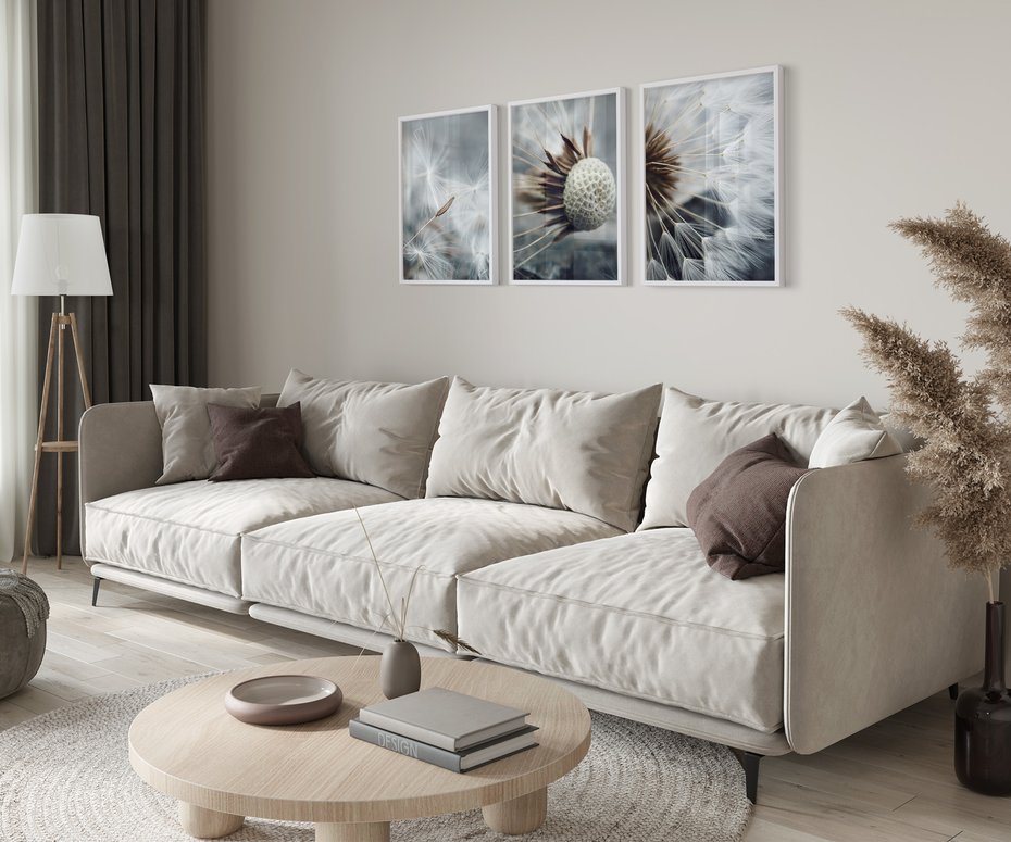 Zestaw obrazy w ramie 50x70 galeria - Dmuchawce, makro, natura, kwiaty - rama biała