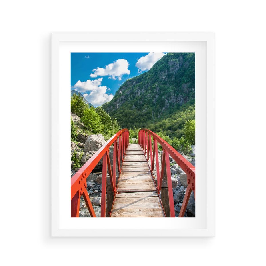 Plakat w ramie 40x50 - Most do przygody - góry, most - rama biała