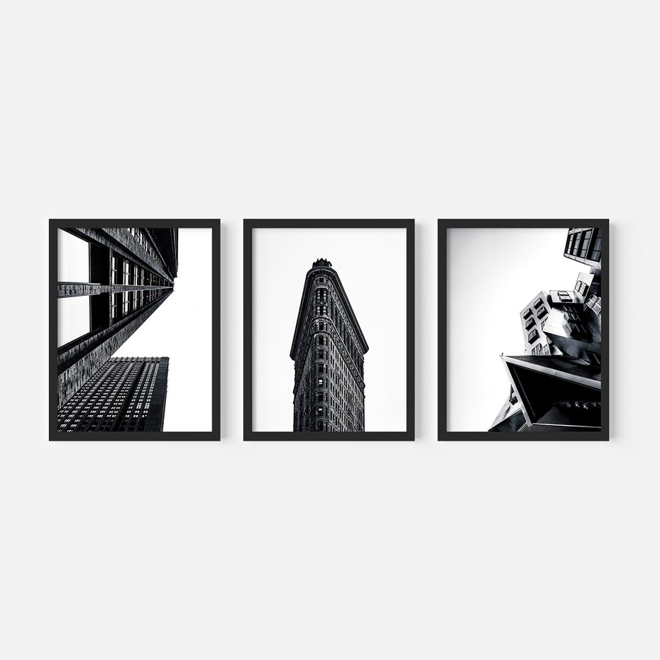 Zestaw obrazy w ramie 50x70 galeria - Architektura, budynki, czarno, biały - rama czarna