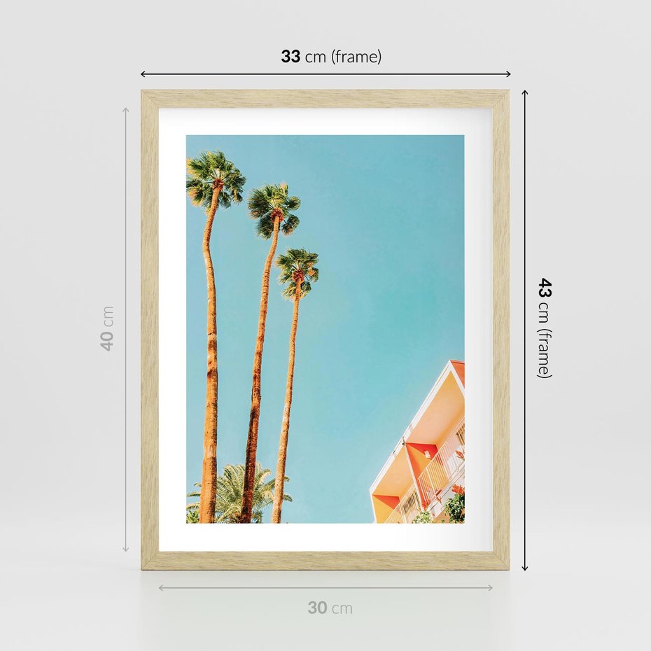 Plakat w ramie 30x40 - Letnie Marzenia - palmy, na tle nieba - rama drewno