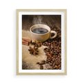 Plakat w ramie 50x70 - Kawowa filiżanka pełna aromatu - kawa, filiżanka - rama drewno