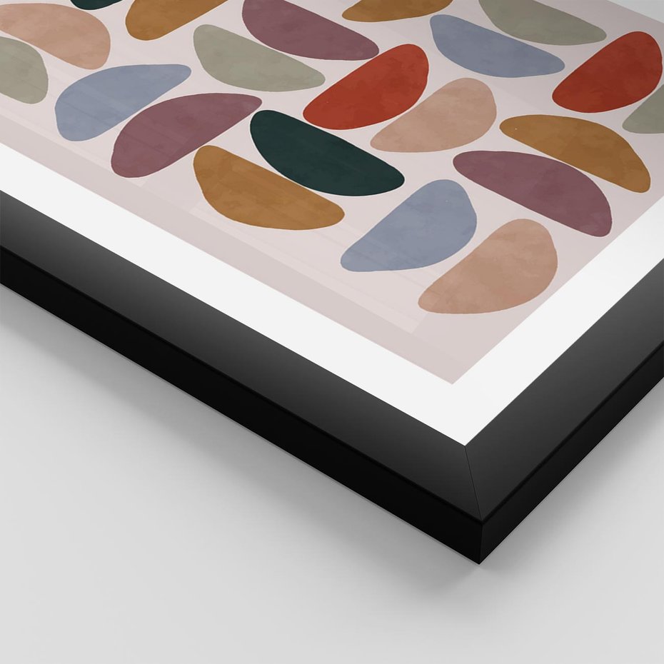 Plakat w ramie 40x50 - Kolorowe Echo Boho - abstrakcyjny obraz, geometryczna kompozycja - rama czarna