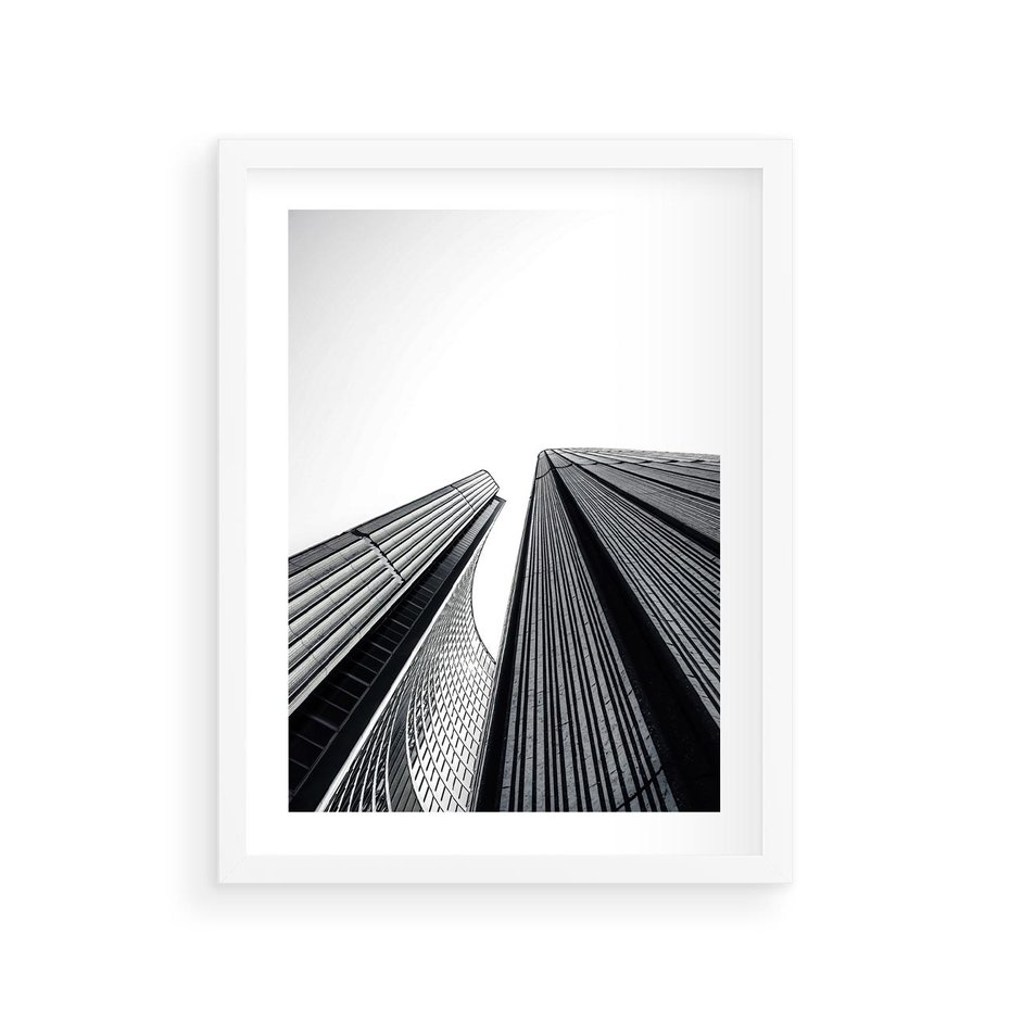Plakat w ramie 30x40 - Monochromatyczna Wizja - architektura, wysoki wieżowiec - rama biała