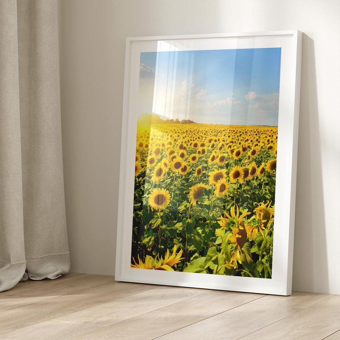 Plakat w ramie 30x40 - Idylla na łące słoneczników - łąka, słoneczniki - rama biała