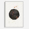Obraz w ramie 50x70 - Wibracje Kolorów - abstrakcyjna czarna plama, rozsiane pomarańczowe kropki - rama biała