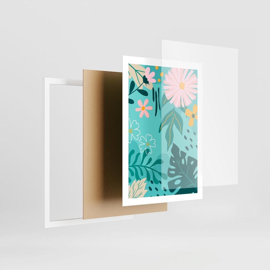 Plakat w ramie 50x70 - Kwiatowe Wibracje - pastelowa kompozycja, kwiaty - rama biała