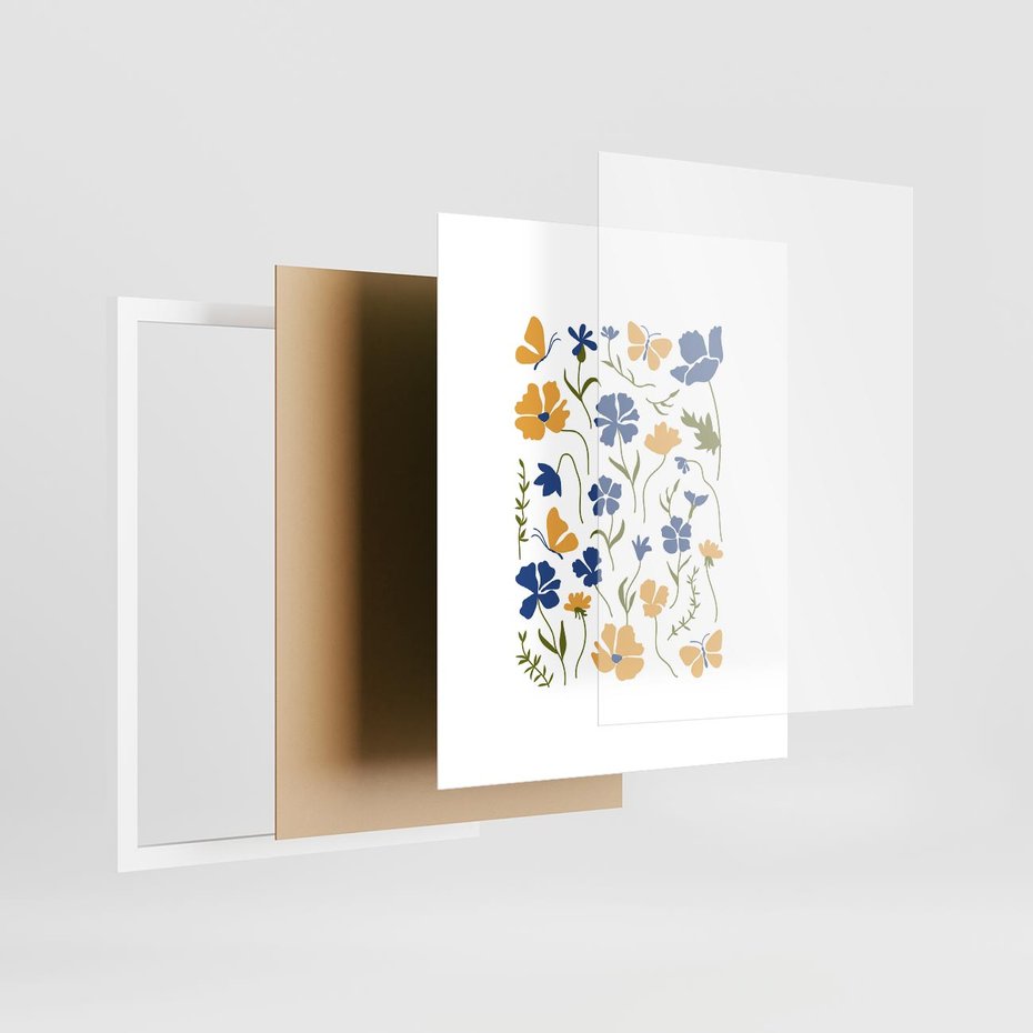 Plakat w ramie 40x50 - Odgłosy Wizji - kwiaty, sztuka nowoczesna - rama biała