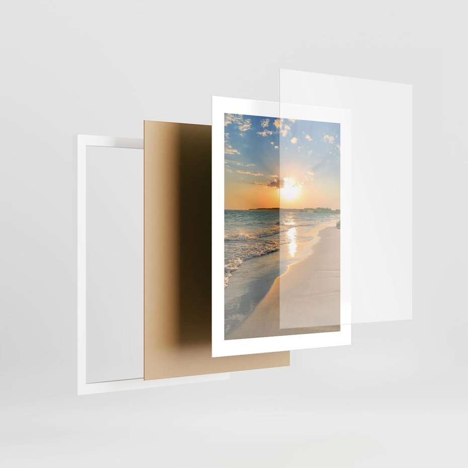 Plakat w ramie 30x40 - Zachód słońca na plaży - plaża, zachód - rama biała