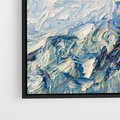 Obraz w ramie 50x50 - Majestat Błękitnych Szczytów - olejny obraz, górski pejzaż - rama czarna