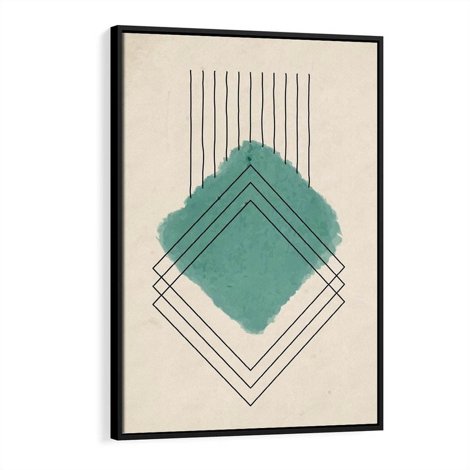 Obraz w ramie 70x100 - Impresje Przestrzeni - akwarelowa plama, geometryczne szkicowane kształty - rama czarna