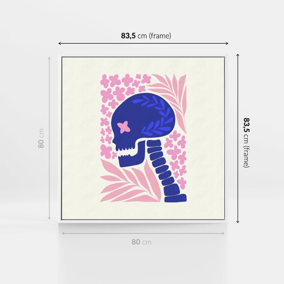 Obraz w ramie 80x80 - Żart z Czaszką - abstrakcja, sztuka nowoczesna - rama biała