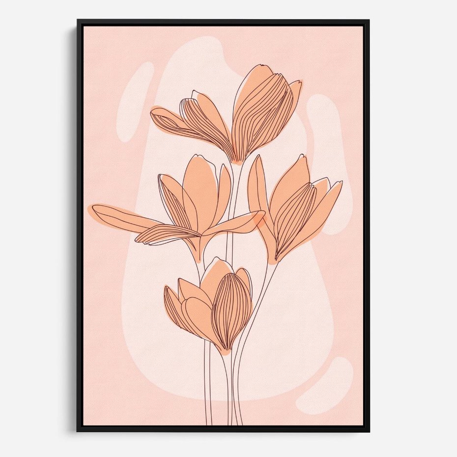 Obraz w ramie 50x70 - Przenikające Kształty - minimalistyczny plakat, pudrowe kwiaty - rama czarna