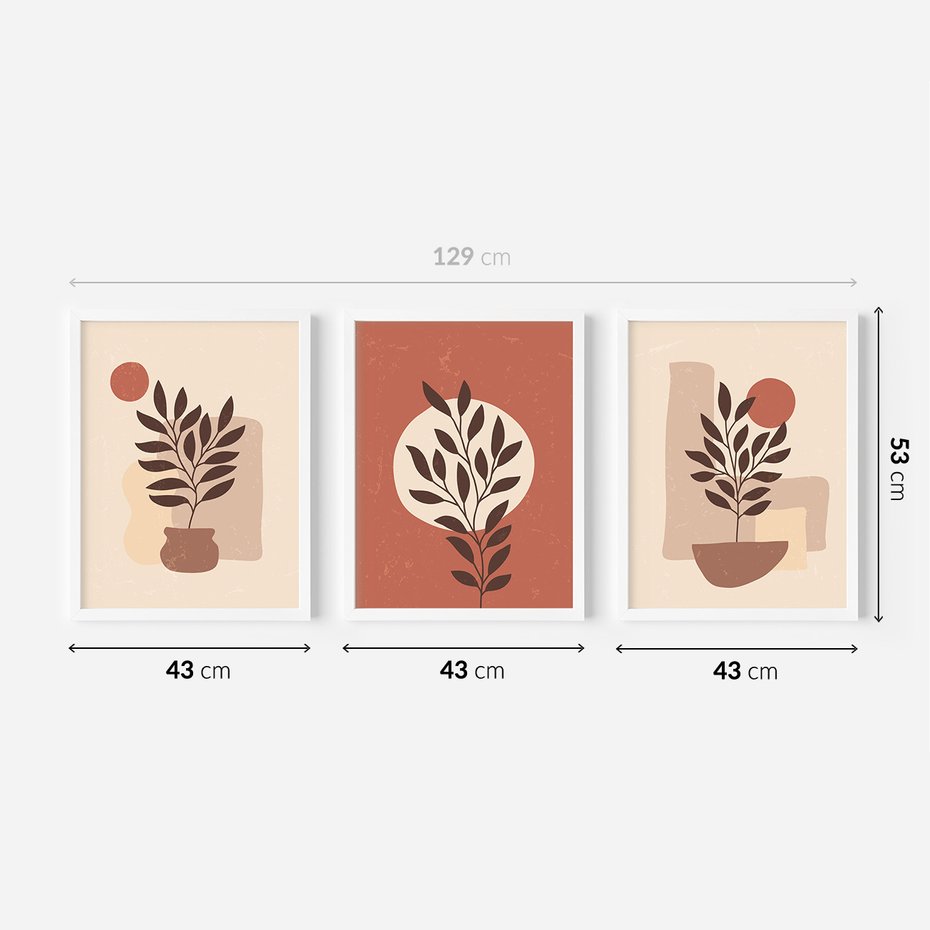 Zestaw obrazy w ramie 40x50 galeria - Boho, rośliny, liście - rama biała