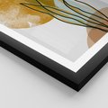 Plakat w ramie 30x40 - Światło Natury: Graficzne Liście i Złote Słońce - grafika, graficzne liście - rama czarna
