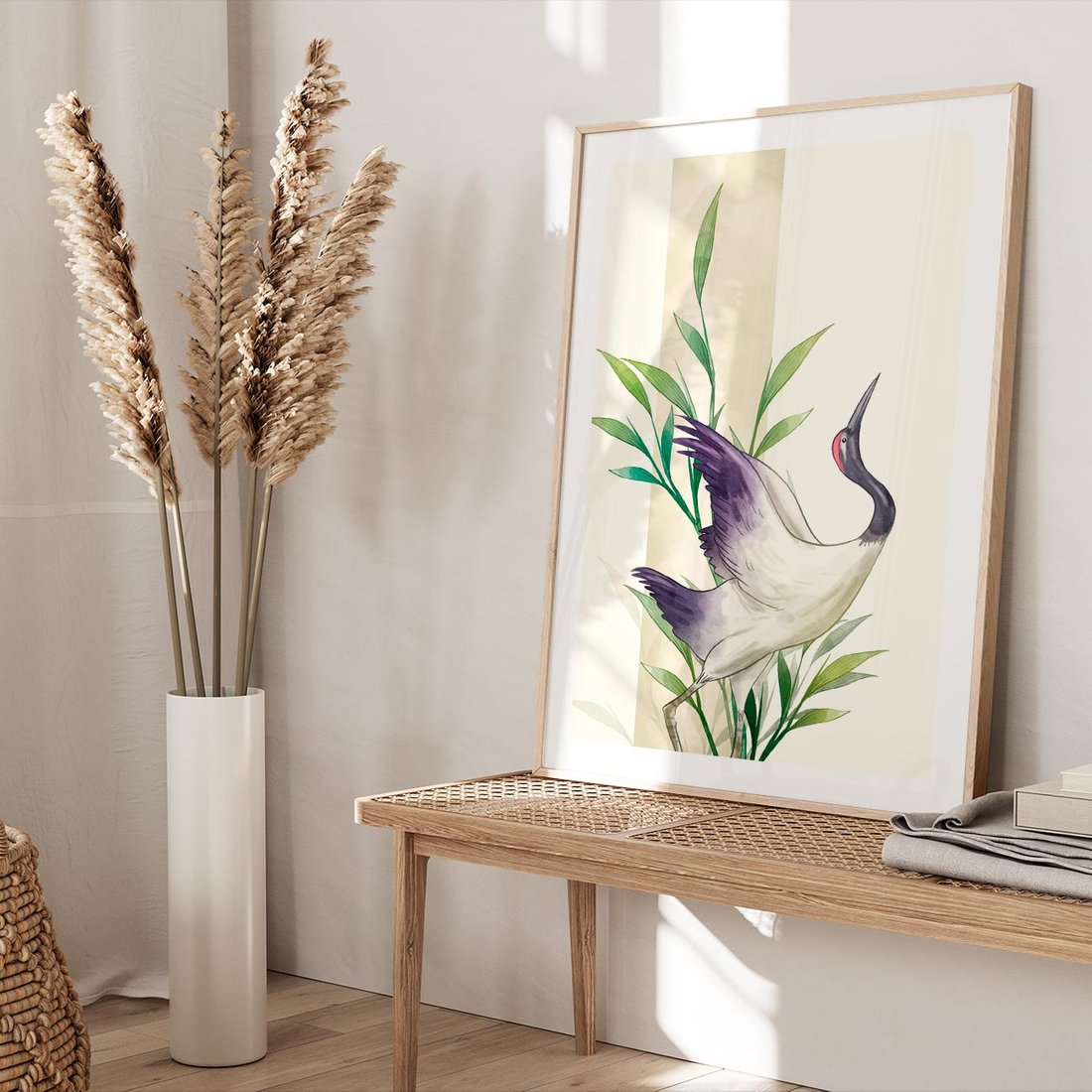 Plakat w ramie 40x50 - Migocące Ptaki - japońska sztuka, ptak - rama drewno