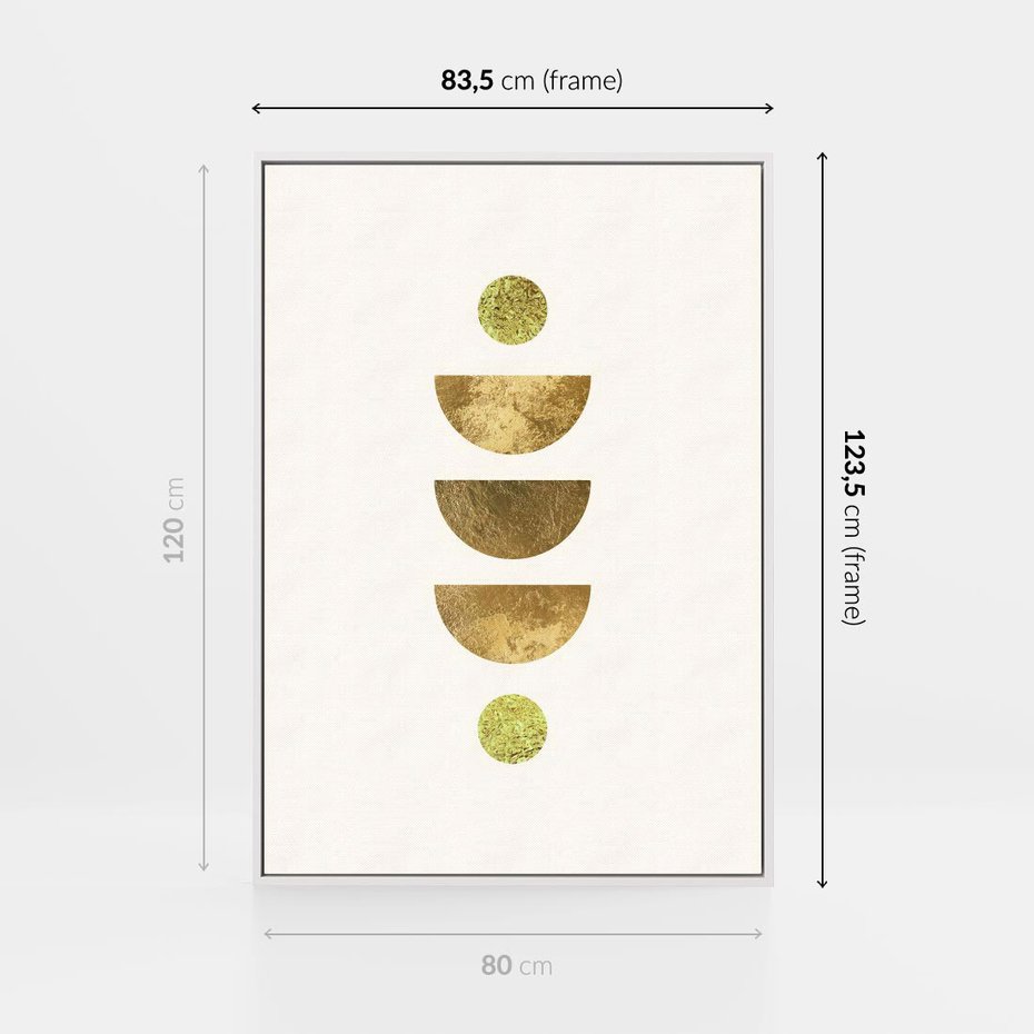 Obraz w ramie 80x120 - Harmonijne Odbicia - geometryczne złote kształty, tekstura - rama biała