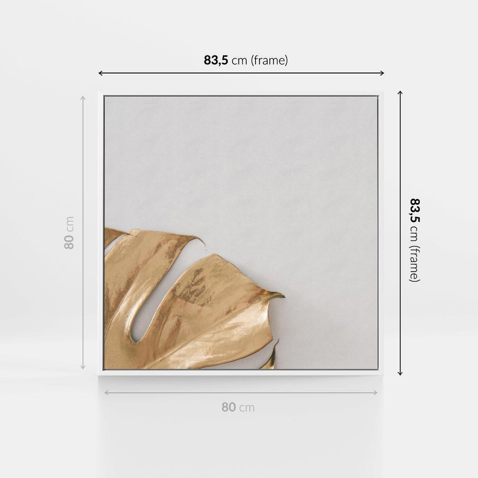 Obraz w ramie 80x80 - Natury Szlachetność - złote, liście - rama biała