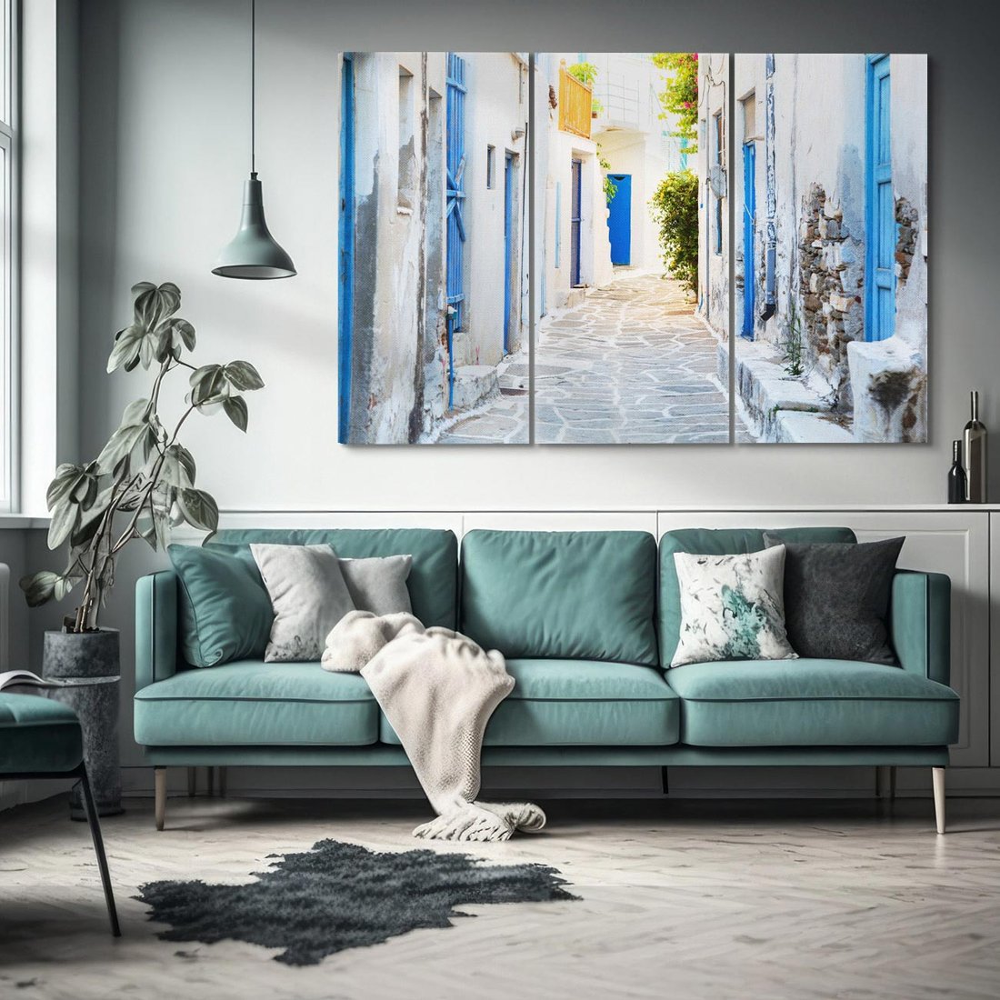 Obraz na płótnie 120x80 - Urok greckiej uliczki - Grecja, wyspa