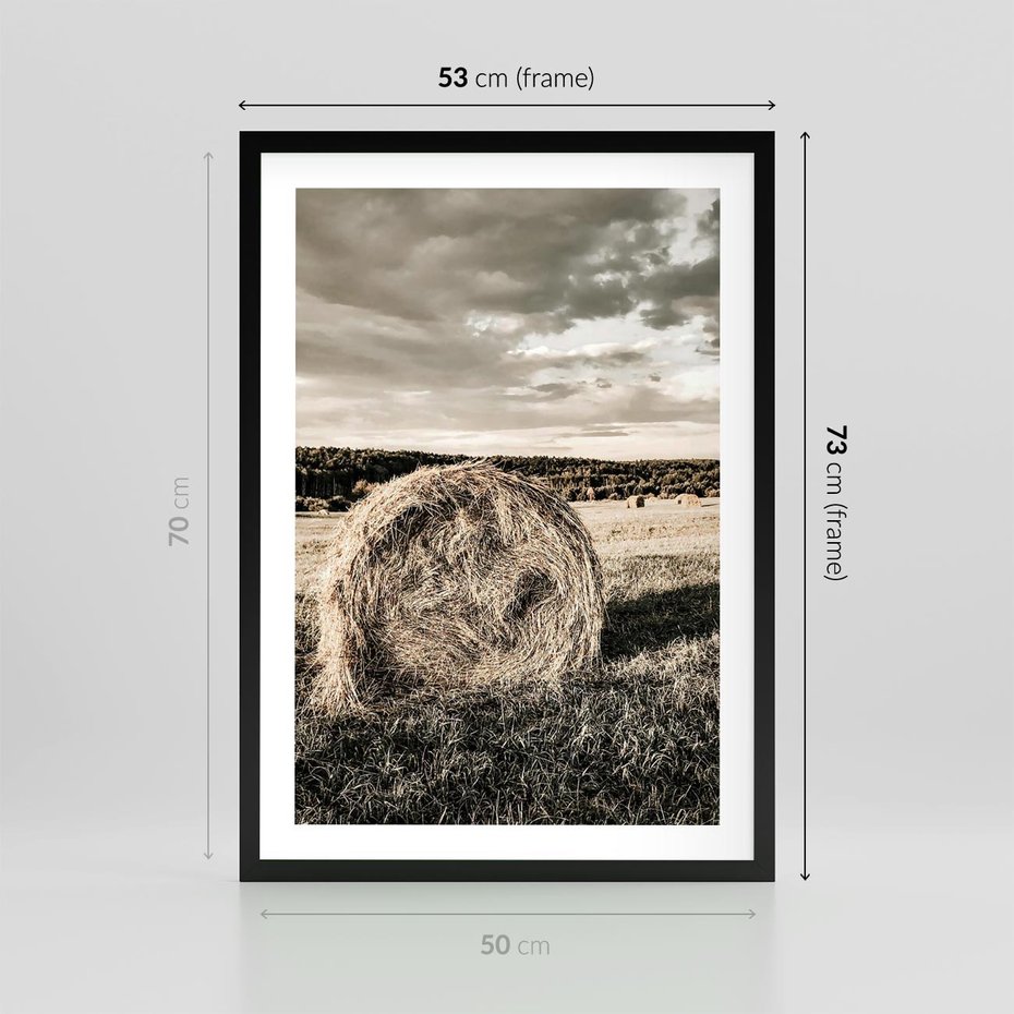 Plakat w ramie 50x70 - Ciepło Natury - snopki siana, pole - rama czarna