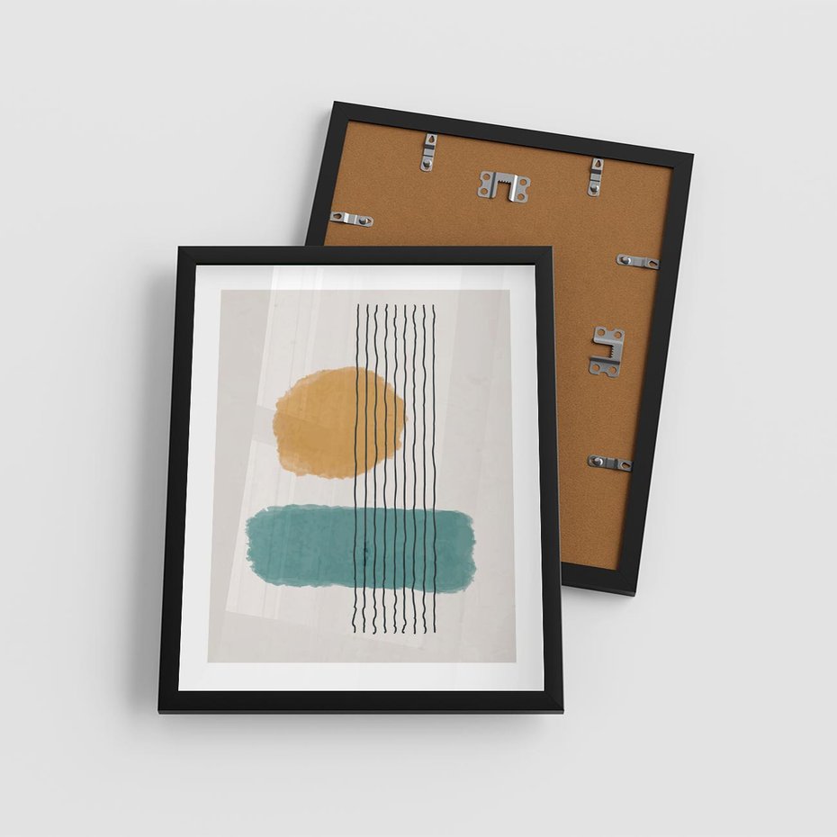 Plakat w ramie 40x50 - Wibracje Barw - abstrakcyjne akwarelowe plamy, nieregularne kreski - rama czarna