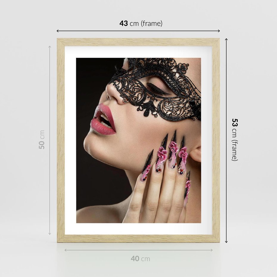 Plakat w ramie 40x50 - Piękno na tipsach - beauty, manicure - rama drewno