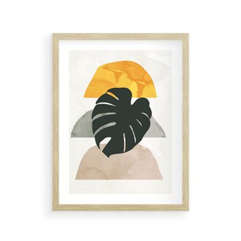 Plakat w ramie 40x50 - Monstera i Boho Elementy - grafika, boho klimat - rama drewno
