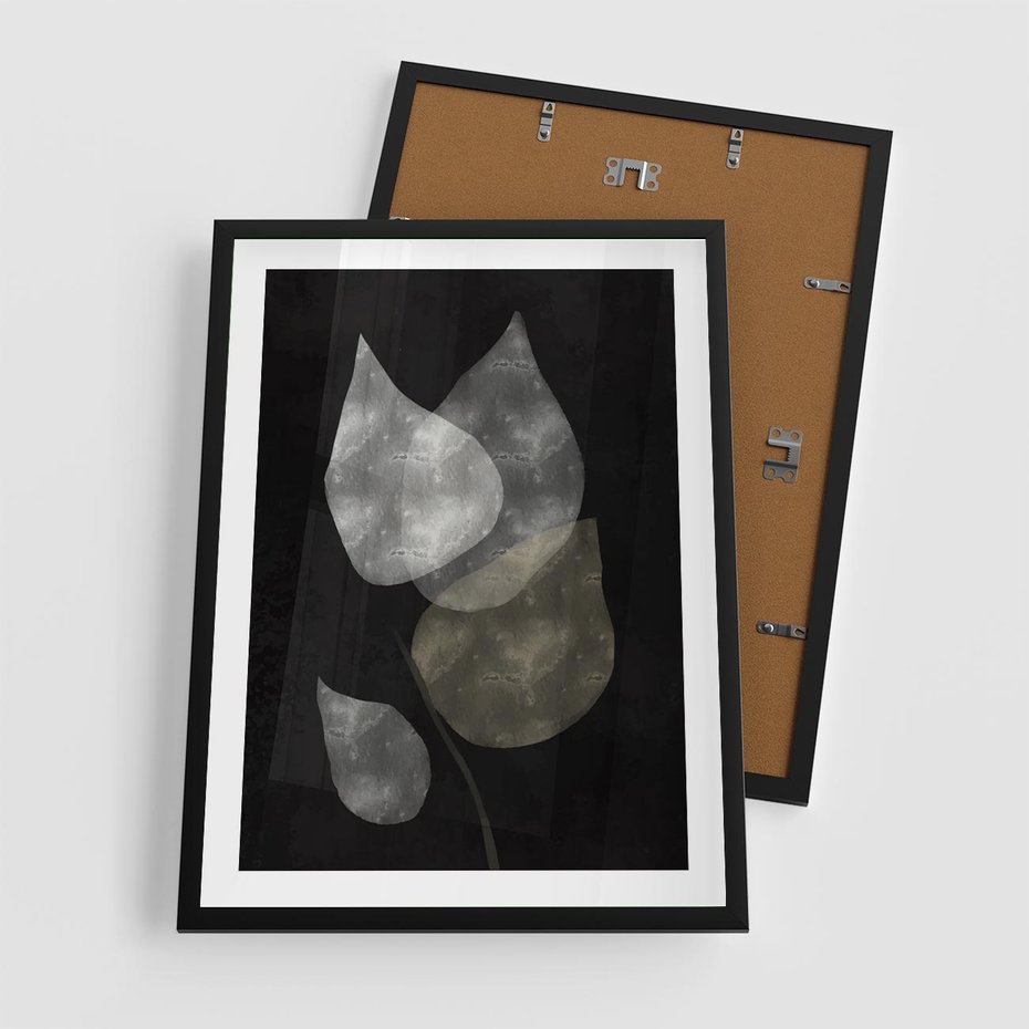 Plakat w ramie 50x70 - Mroczne Złudzenia - abstrakcyjne liście, mroczna atmosfera - rama czarna