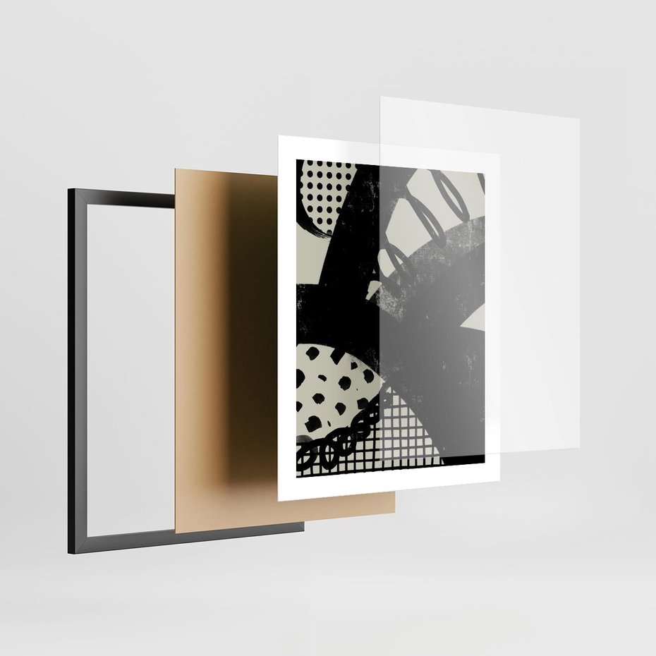 Plakat w ramie 40x50 - Nieznanie Zaskoczenia - bstrakcyjna mroczna kompozycja, nieregularne - rama czarna