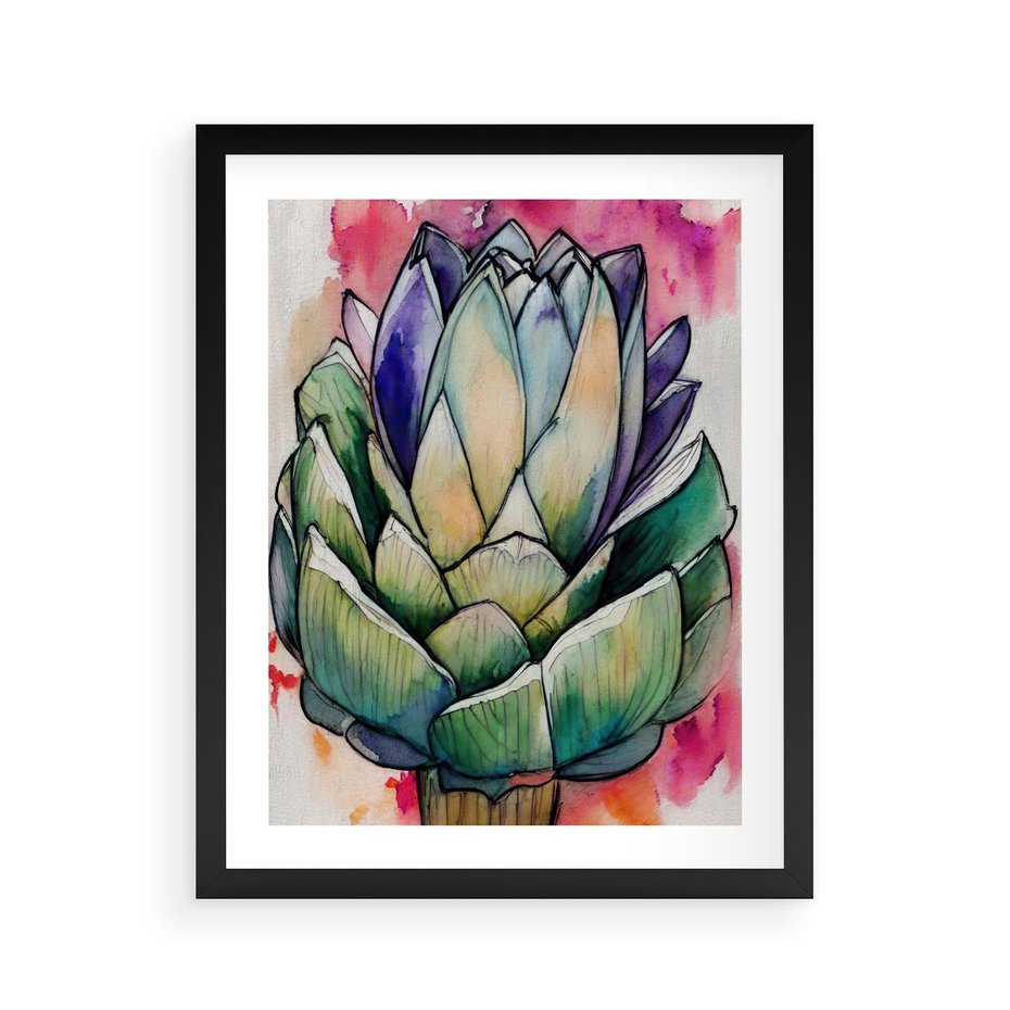 Plakat w ramie 40x50 - Estetyczna Roślina - abstrakcja, akwarela - rama czarna
