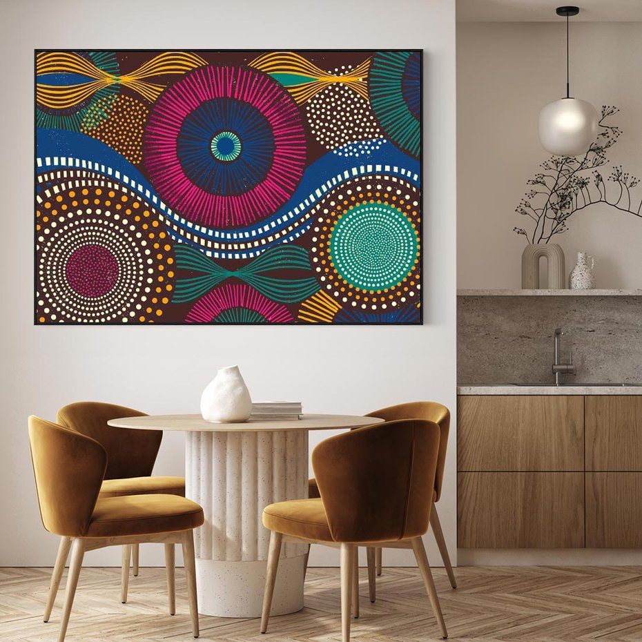 Obraz w ramie 100x70 - Energia Wzorców - enticzne wzory, kształty - rama czarna