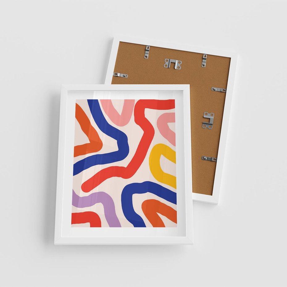 Plakat w ramie 40x50 - Intrygujące Widzenia - abstrakcyjny kolorowy obraz, kolorowe linie - rama biała