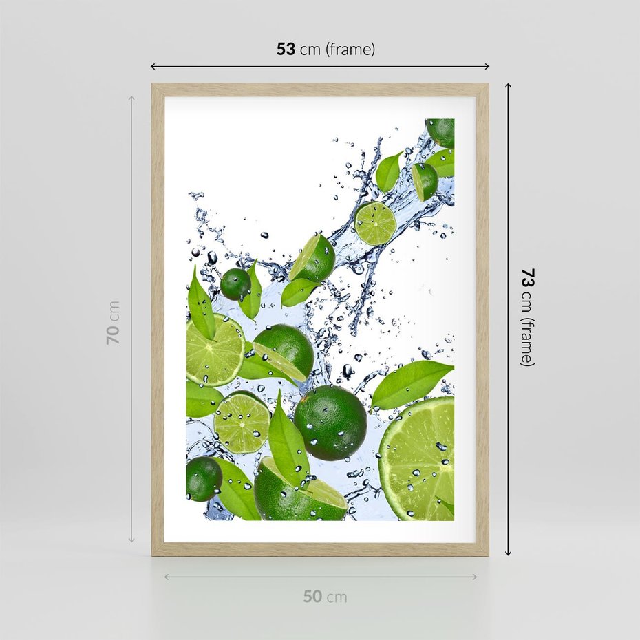 Plakat w ramie 50x70 - Cytrusowa Świeżość - limonki, cytryny - rama drewno