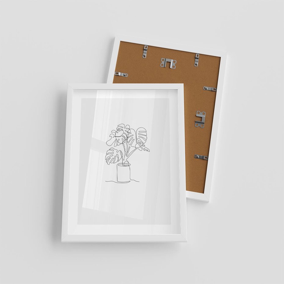 Plakat w ramie 30x40 - Tajemnicza Harmonia - sztuka one line, monstera - rama biała