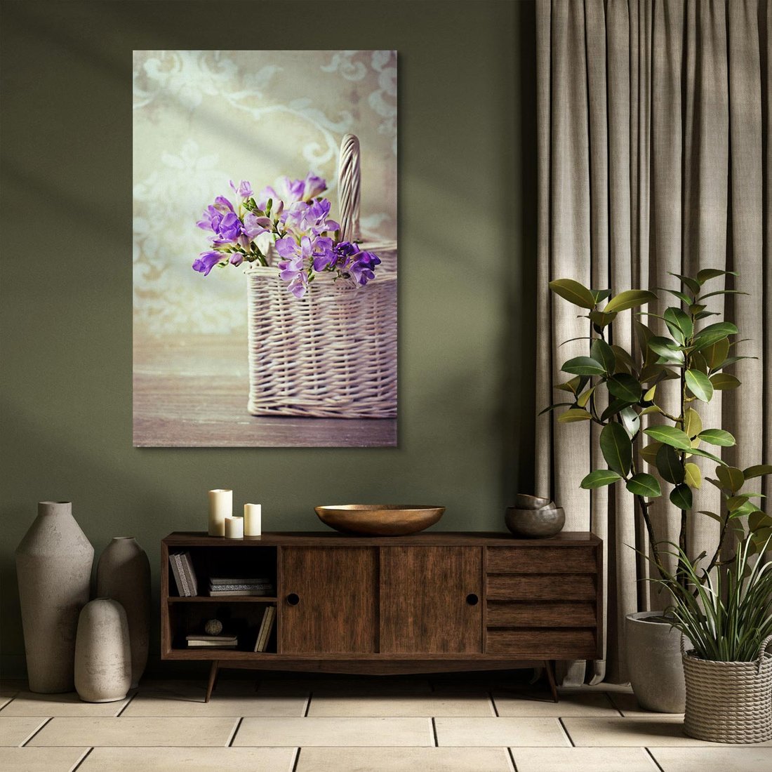 Obraz na płótnie 50x70 - Kwiatowy koszyk - kwiaty, koszyk