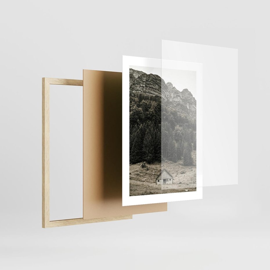 Plakat w ramie 30x40 - Dom w Odcieniach Natury - domek w górach, góry - rama drewno