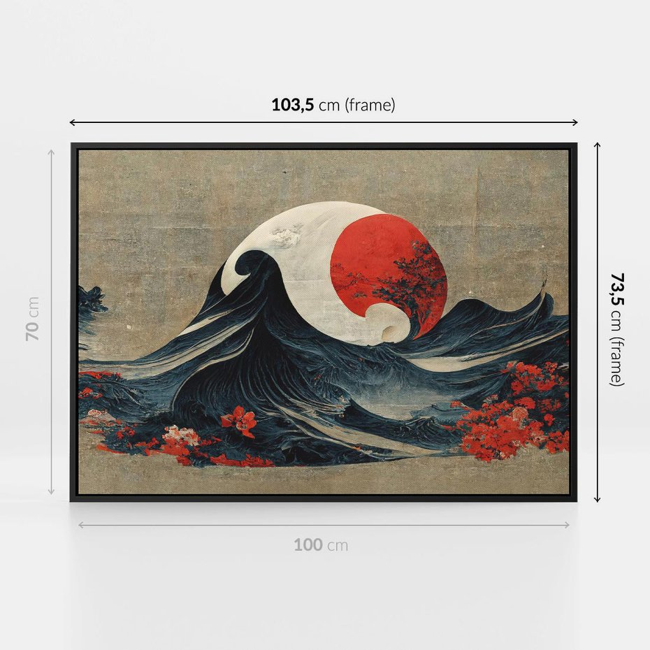 Obraz w ramie 100x70 - Requiem dla marzeń - sztuka japońska, fale oceanu - rama czarna