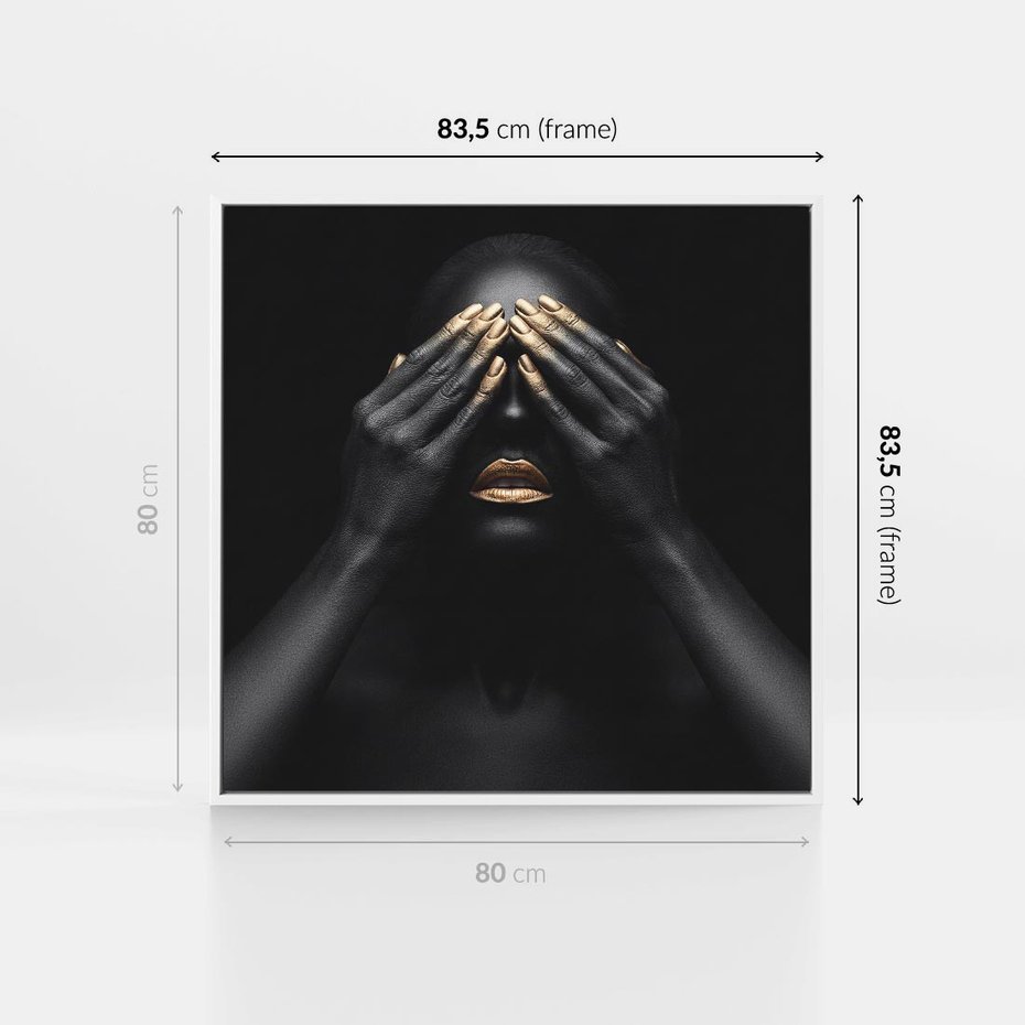 Obraz w ramie 80x80 - Złote Usta wyjątkowa subtelność - złote usta, złote palce - rama biała