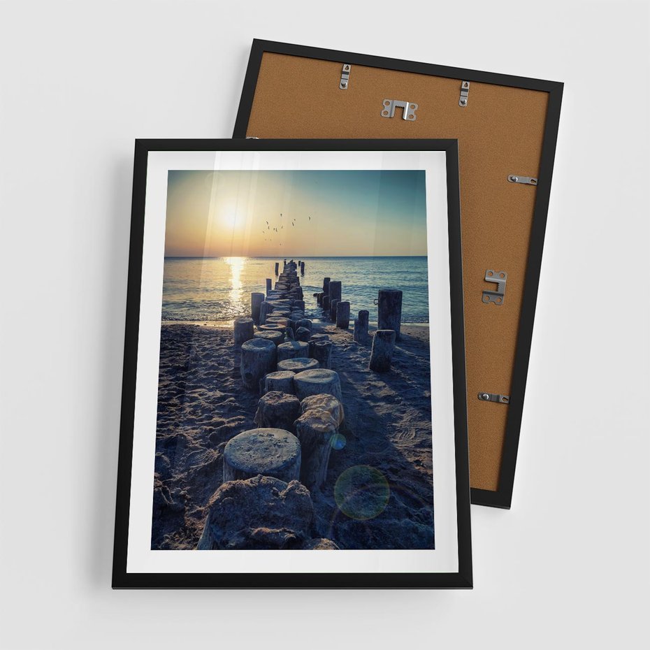 Plakat w ramie 50x70 - Zachód Słońca nad Morzem - morze, zachód - rama czarna