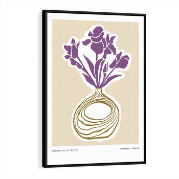 Obraz w ramie 70x100 - Migocące Anomalie - abstrakcyjne liście, kwiaty tropikalne w wazonie - rama czarna