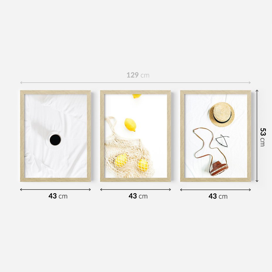 Zestaw obrazy w ramie 40x50 galeria - Moda, kapelusz, cytryny, wakacje, lato - rama drewno