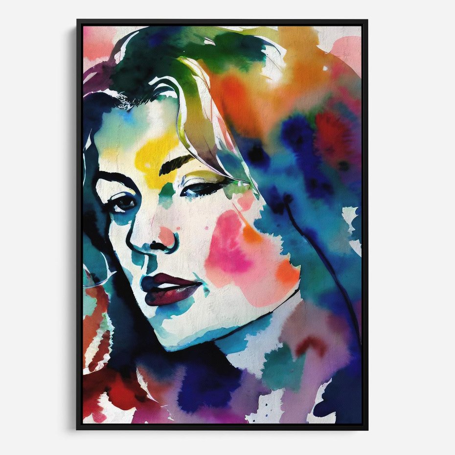 Obraz w ramie 50x70 - Abstrakcyjna ekstaza barw - abstrakcyjny portret kobiety, szkic czarną kreską - rama czarna