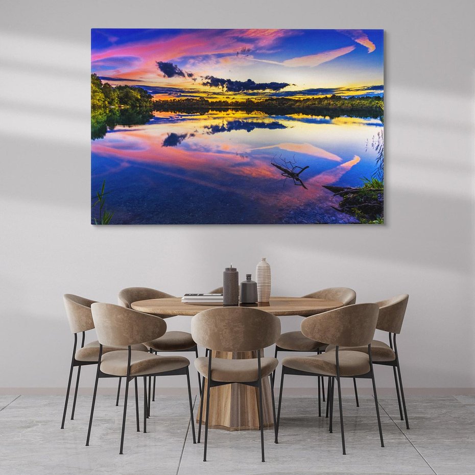 Obraz na płótnie 70x50 - Magiczny zachód słońca nad jeziorem - zachód, słońca