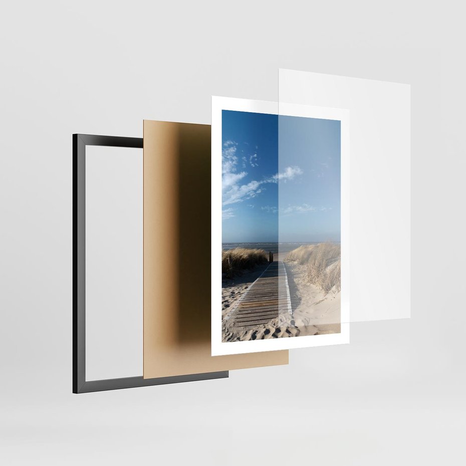 Plakat w ramie 50x70 - Boho na Plaży - plaża, pomost - rama czarna