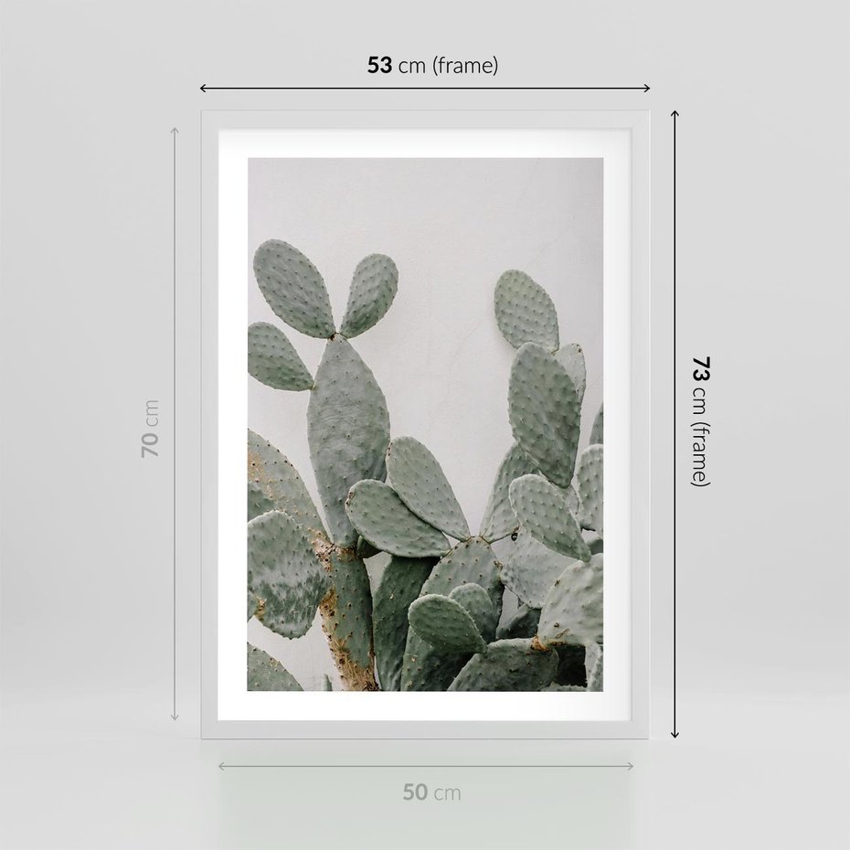 Plakat w ramie 50x70 - Imponujący Kaktus - duży kaktus, opuncja - rama biała
