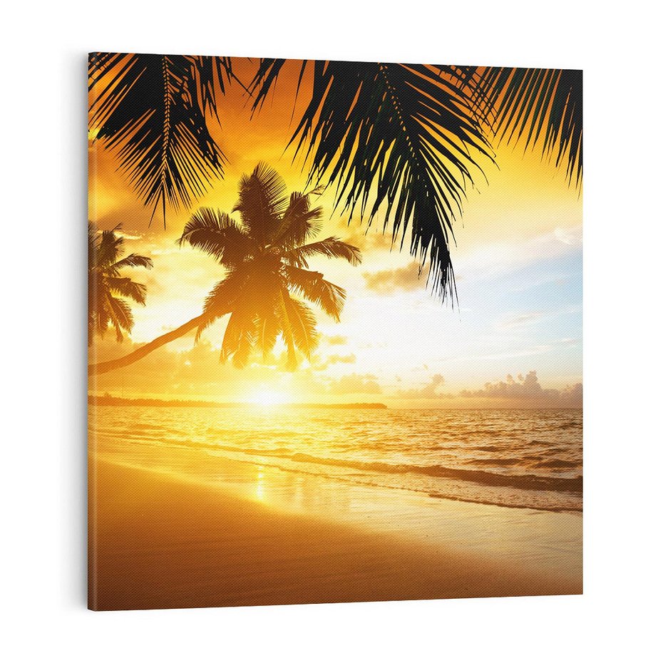 Obraz na płótnie 50x50 - Sielska plaża z palmami i morzem - plaża, morze