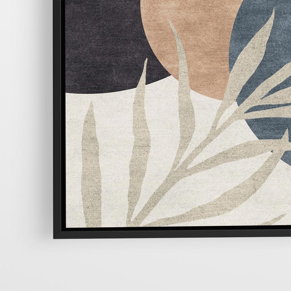 Obraz w ramie 50x50 - Symfonia skradzionych chwil - cienie liści palmy, beżowe tłó - rama czarna