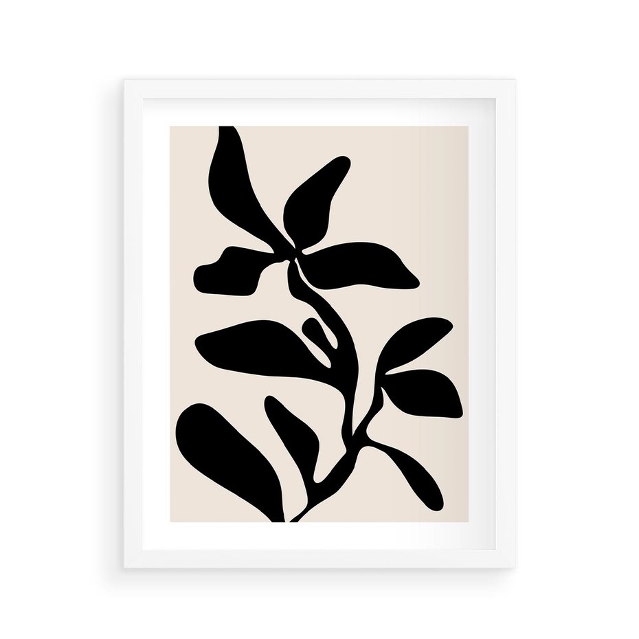 Plakat w ramie 40x50 - Wibracje Akwarelowych Ścieżek - abstrakcyjny minimalistyczna kwiat, czarno biały plakat - rama biała